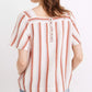 Orange Striped Buttoned Back Square Neck Blouse