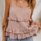 Pink Tiered Ruffled Spaghetti Straps Tank Top