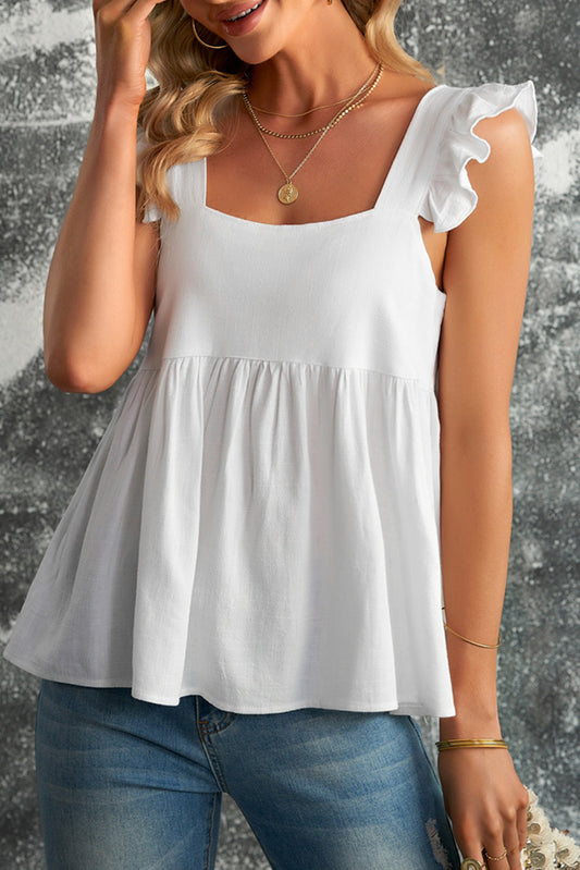 White Flutter Shoulder Babydoll Top