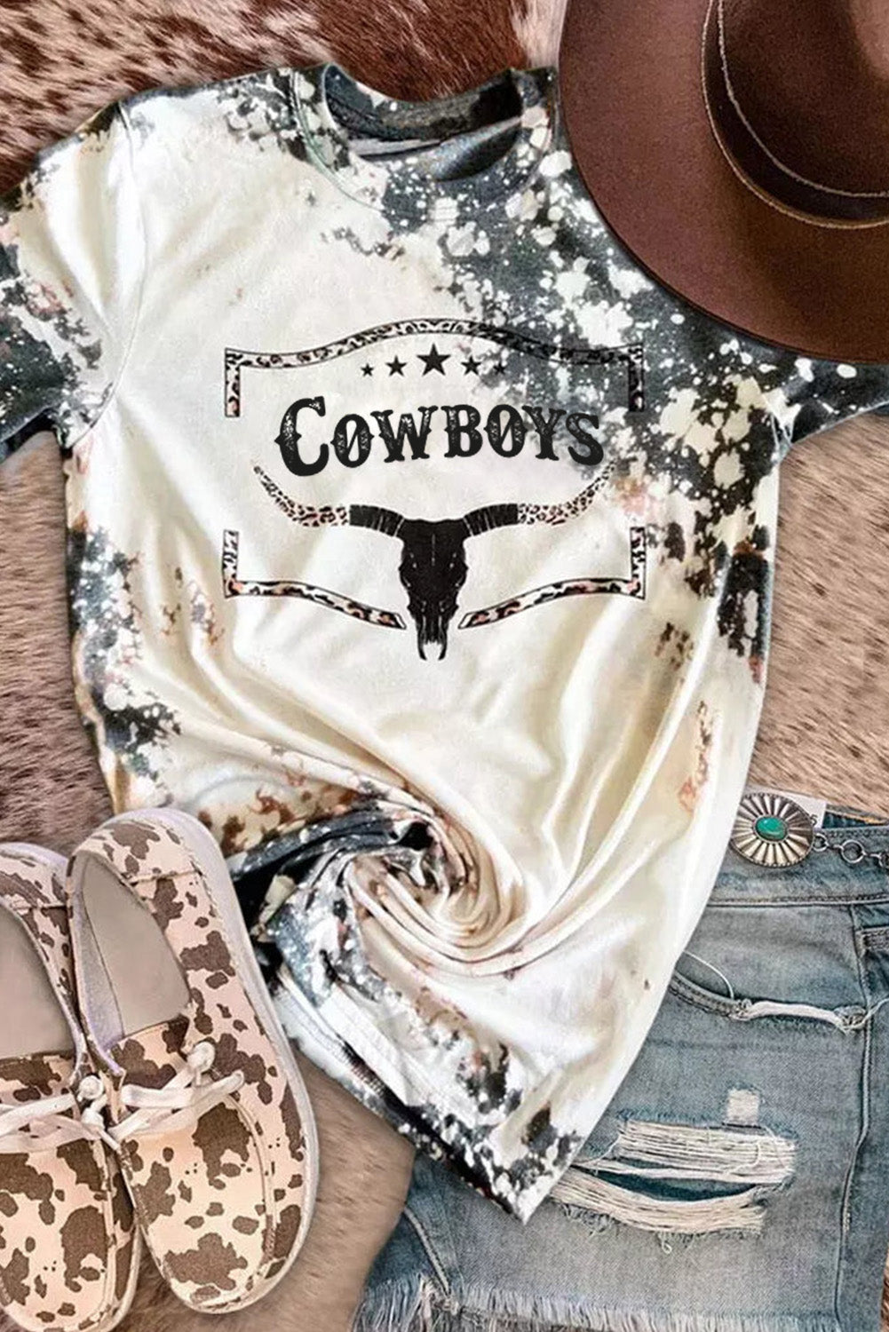 Gray Western Cow Horn Graphic Tee