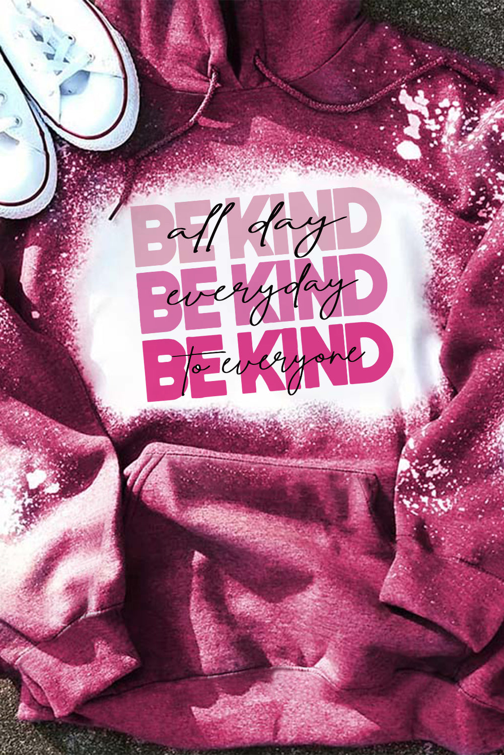 Rose Leopard Bleached Print BE KIND Graphic Hoodie