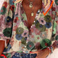 Floral V-Neck 3/4 Sleeve Button Down Shirt