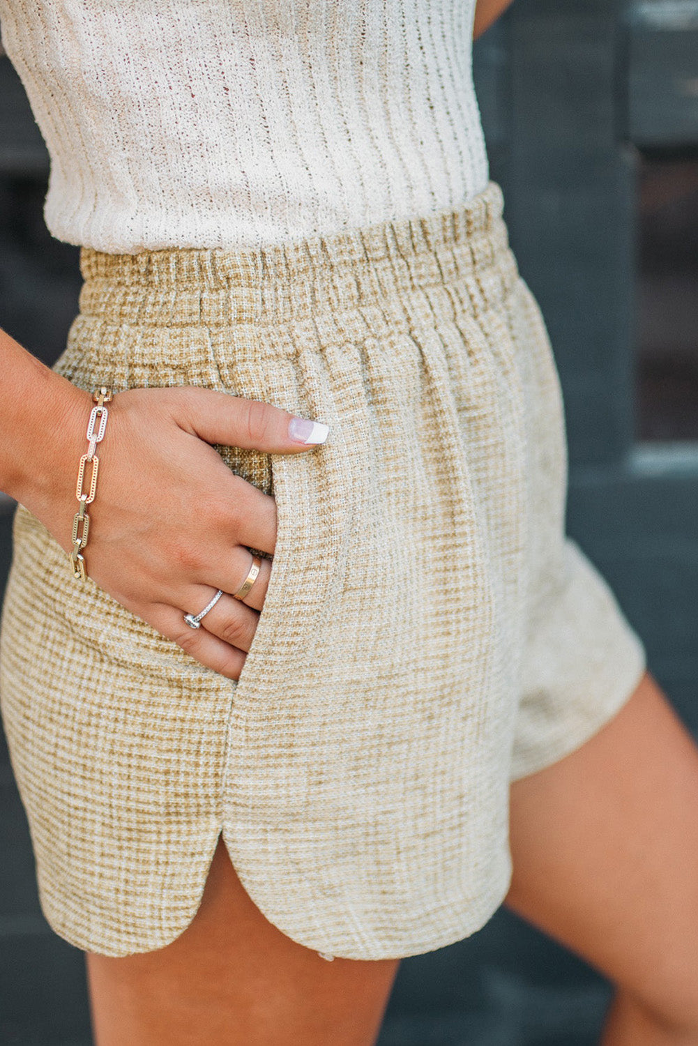 Tweed Wide Elastic Band High Waist Shorts