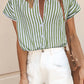 Short Sleeve Buttoned Striped Print Blouse