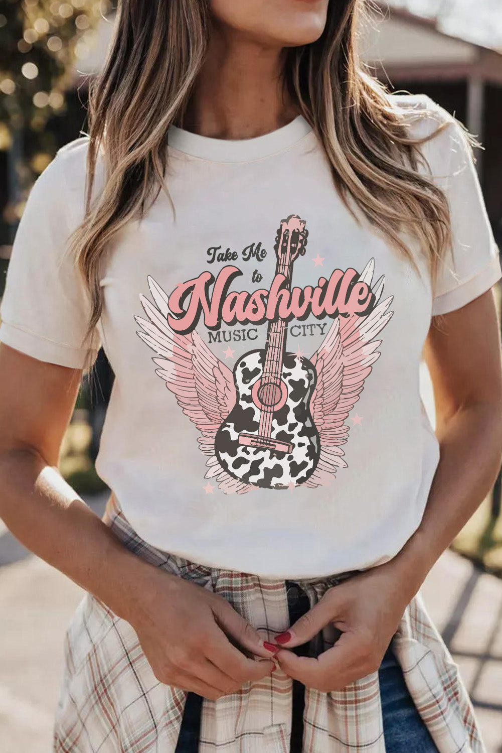 White Take Me To Music City NASHVILLE Graphic Tee