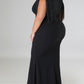 Black Plus Size Surplice V Neck Fringe Formal Maxi Dress