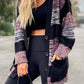 V Neck Buttons Front Colorblock Cardigan with Pockets