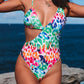 Multicolor Leopard Kiss Print Asymmetric Cutout One Piece Swimwear