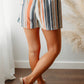 Stripe Vintage Washed Elastic Frill Waist Casual Shorts
