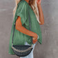 Green Plaid Print Loose V Neck Short Sleeve Shirt with Slits
