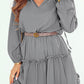 V Neck Long Sleeve Ruffle Tiered Mini Dress