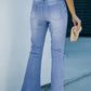 Sky Blue High Rise Distressed Bell Bottom Denims