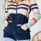 Striped Color Block Thumbhole Sleeve Full Zip Hoodie
