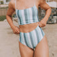 Vertical Striped High Waist Bikini Swimsuit