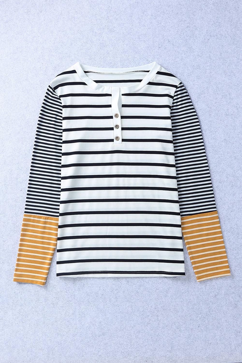 Sleeve Stripe Button Henley Top