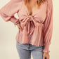 Textured Tie Front Peplum Blouse
