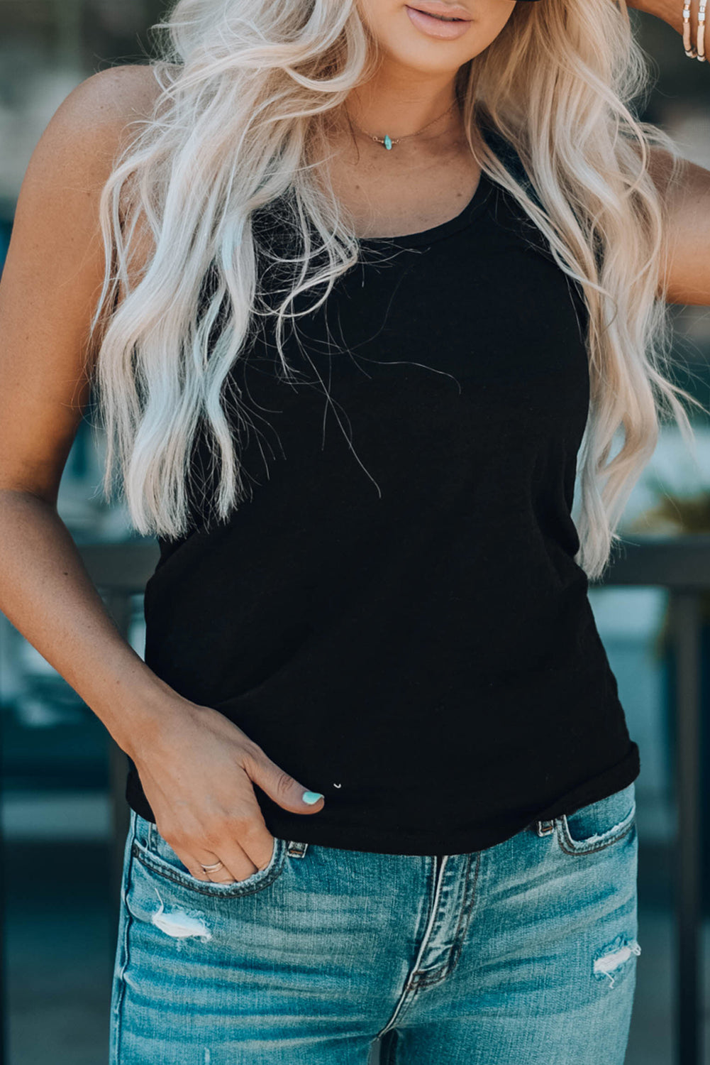 Scoop Neck Basic Solid Tank Top