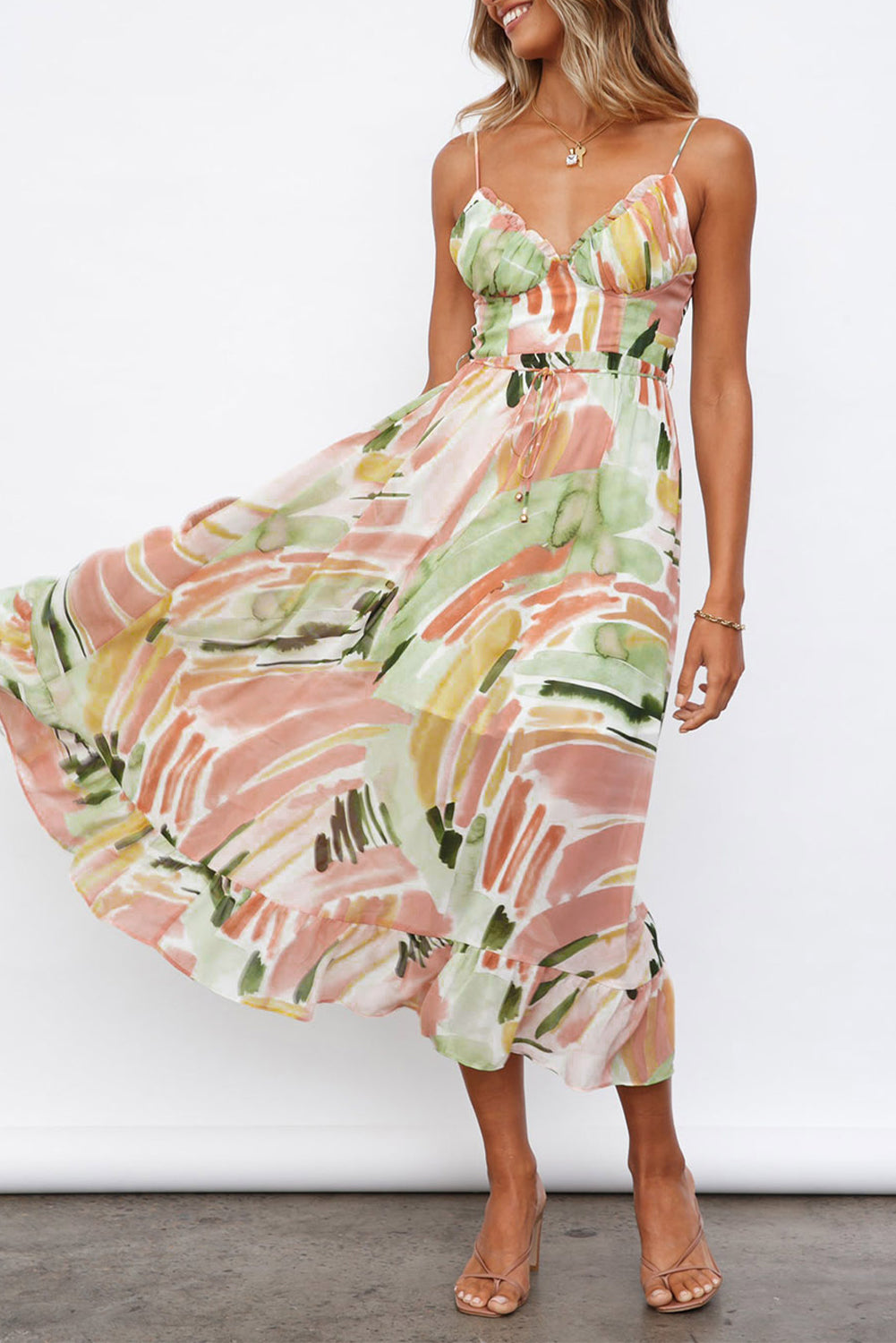 Spaghetti Straps Graffti Print Long Dress