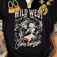 Black WILD WEST Cowboys Graphic Print Crewneck T Shirt