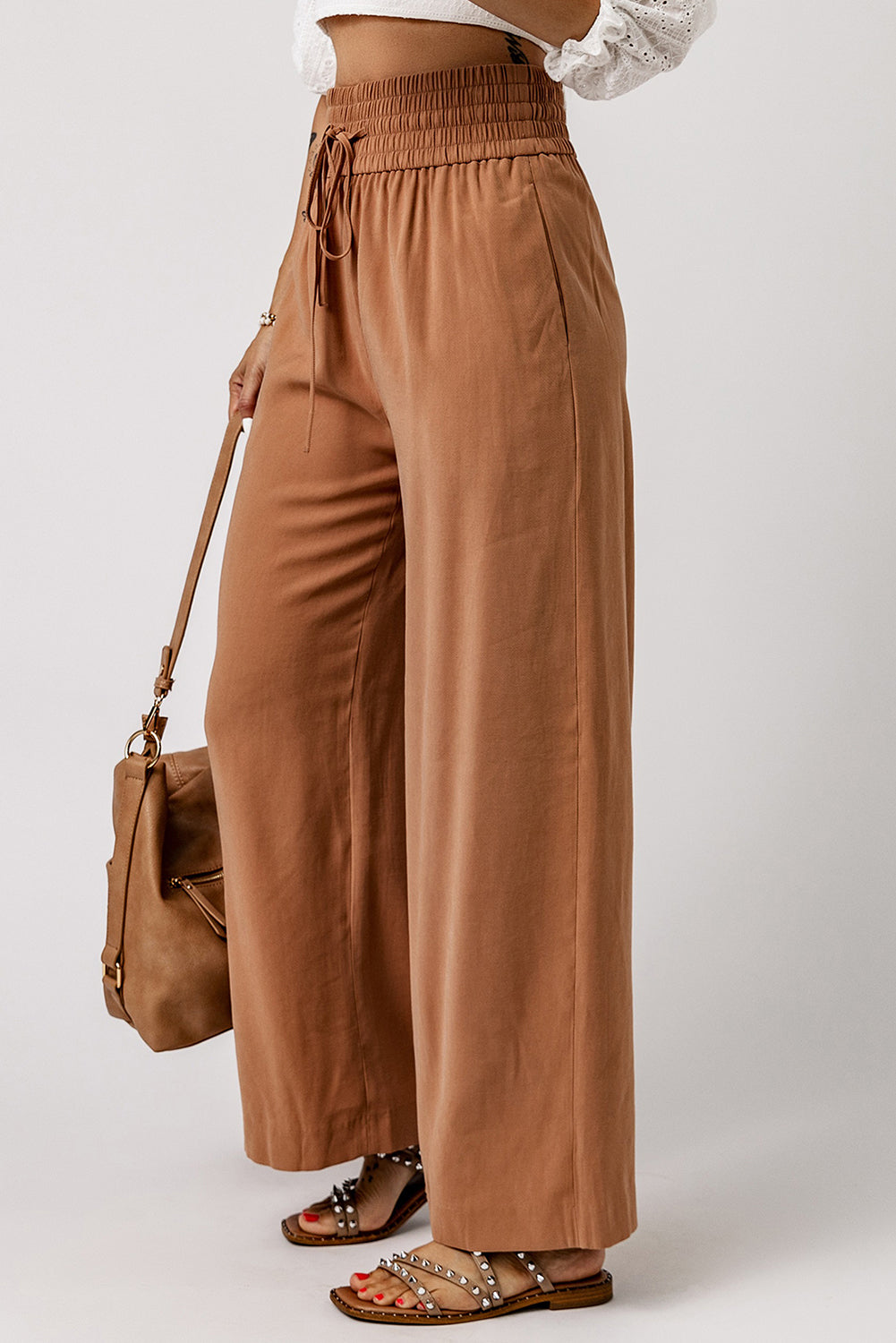 Drawstring Elastic Waist Casual Wide Leg Pants