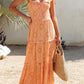 Boho Floral Print Lace-up Straps Tiered Smocked Maxi Dress