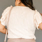Beige Ruffled Rib Knitted Short Sleeve T Shirt