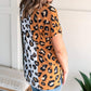 Yellow Plus Size Leopard Print Contrast T-Shirt