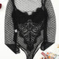 Black Long Sleeve Mesh Lace Bralette Bodysuit