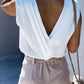 V Neck Pleated Backless Cap Sleeve Top
