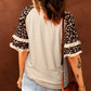 Ruffled Leopard Sleeve Patchwork Top