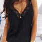 Black Lace Patchwork V Neck Tank Top