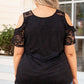 Black Floral Lace Cold Shoulder Plus Size Top