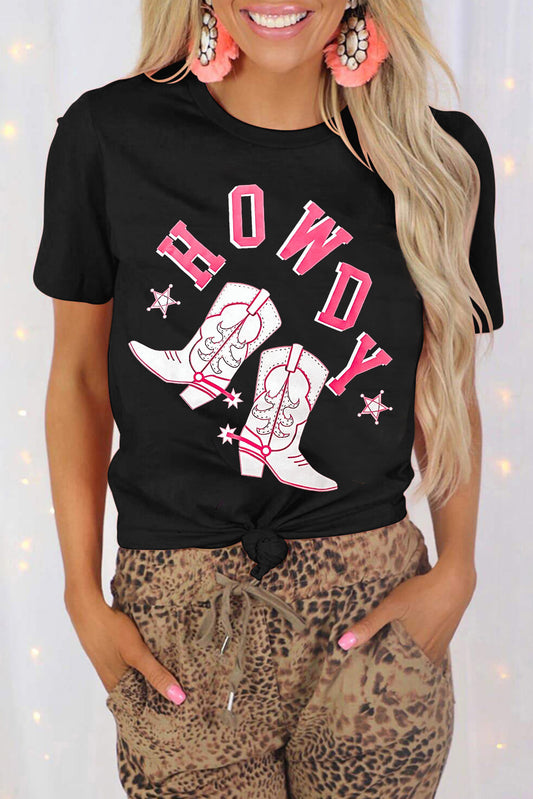 Black HOWDY Boots Western Graphic Print Tee