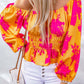 Yellow Floral Print Off Shoulder Puff Sleeve Blouse