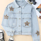Leopard Star Distressed Cropped Denim Jacket