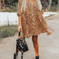 Leopard Button V Neck Tunic Dress