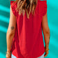 Red Ruffled Ribbed O-neck Sleeveless Top