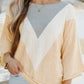 3/4 Sleeve Chevron Color Block Sweater