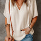 Split Neck Pleated Loose Top