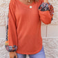 Orange Contrast Eyelet Thermal Knit Top
