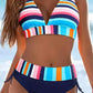 Multicolor Striped Ruched Tie Halter Backless Bikini Set