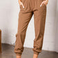 Khaki Smocked Elastic High Waist Joggers
