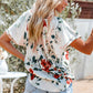 Floral Print Buttons Tiered Ruffled Shot Sleeve Shirt