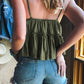 Green Tiered Ruffled Spaghetti Strap V Neck Tank Top