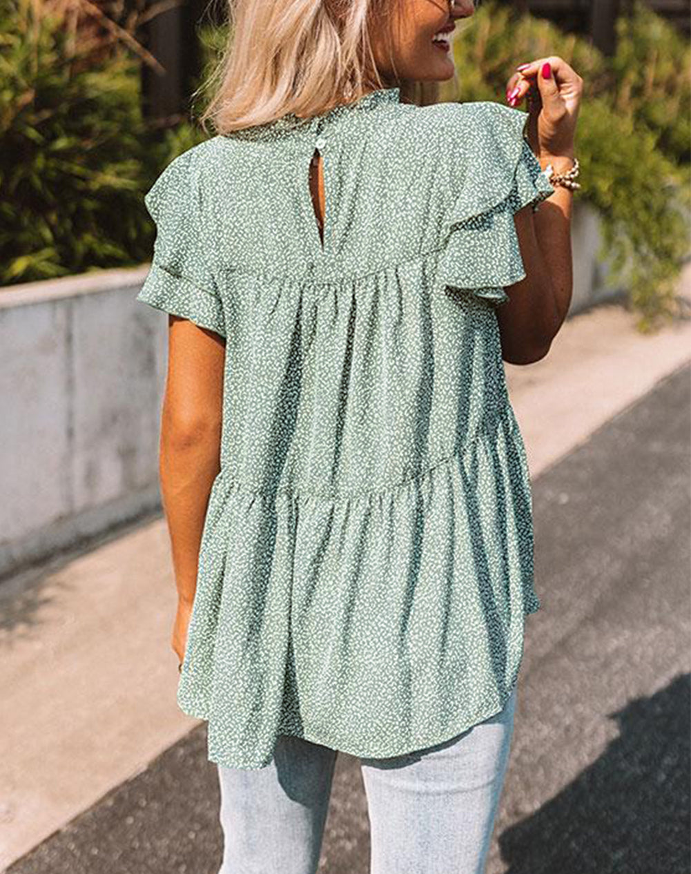 Green Cheetah Spotted Ruffle Top