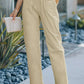 Drawstring Elastic Waist Pockets Long Straight Legs Pants