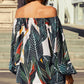 Green Leaves Print Elastic Neck Off Shoulder Top