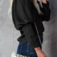 Black Satin Buttoned Cuffs Puff Sleeve Top