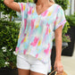 Multicolor Abstract Print V Neck Dolman Blouse