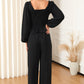 Square Neck Smocked Peplum Top and Pants Set